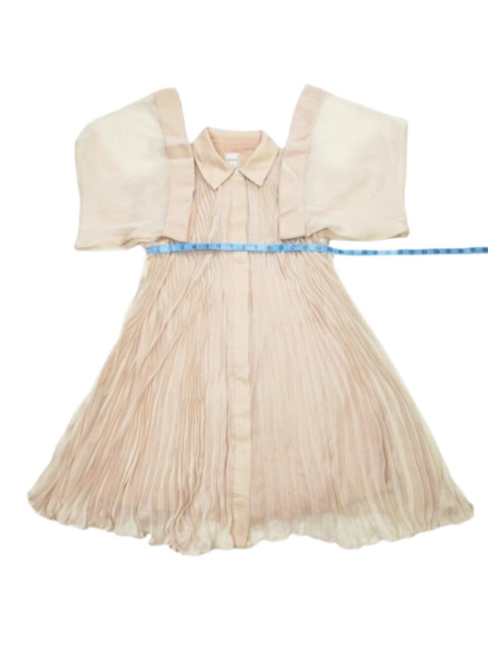 Anthropologie Maeve Long-Sleeve Pleated Mini Shirt Dress Neutral Cream S - Picture 5 of 12